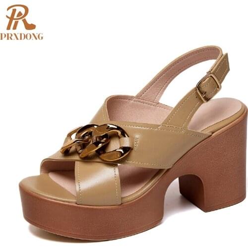 2021 New Brand Genuine Leather Women Sandals Fashion High Heel Platform Shoes Woman Size 34-39 Summer Shallow Ladies Shoes Pumps