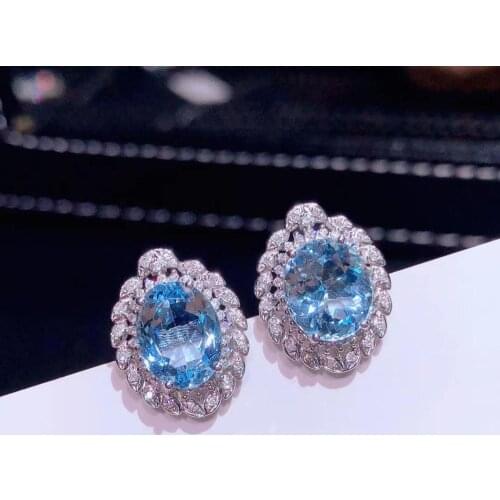 H725 Fine Jewelry Pure 18K White Gold Natural Aquamarine Gemstone 5.2ct Diamonds Females Earrings for Women FIne Earrings