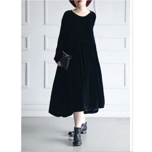 Womens Autumn Velvet Dress Fashion Full Sleeve Long Maxi Dress High Quality Solid Elegant Party Vestidos Plus Size Dress L-7XL