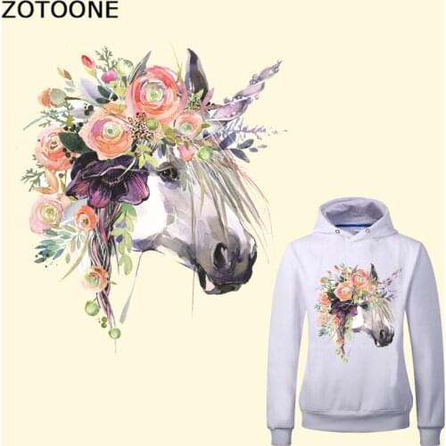ZOTOONE Flower Unicorn Patch Heat Transfer Vinyl Applique Stickers for Clothes DIY T-shirt Iron-on Transfers Thermal Press