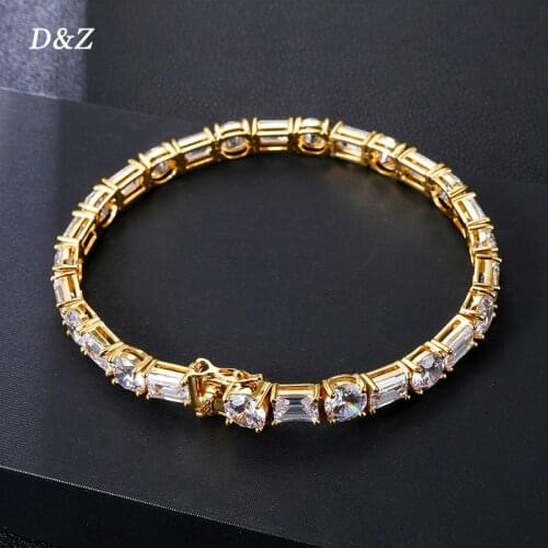 D&Z 7MM Tennis Bracelet With Baguette Zirconia Square Stones Hip Hop 8inch Bracelet in Gold Silver Color Gift For Men Women