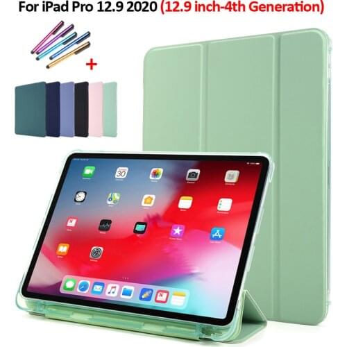 For iPad Pro 12 9 Case 4th Gen PU Leather Soft Back Stand Smart Folio Cover For Funda iPad Pro 12.9 2020 Case With Pencil Holder