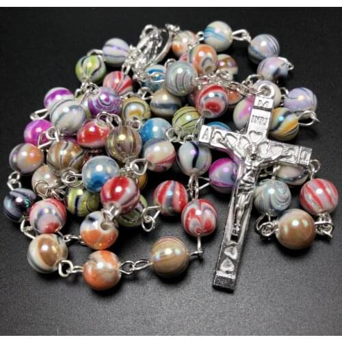 Catholic Rosary Pearl Beads Jesus Cross Pendant Necklace Ethnic Prayer Long Statement Religious Jewelry Women Men