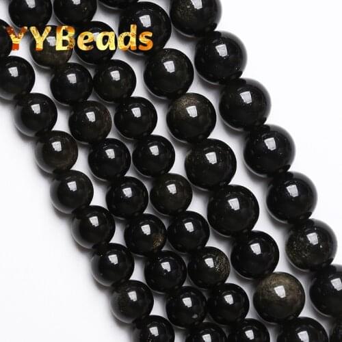 Natural Golden Obsidian Stone Beads Round Loose Spacer Beads For Jewelry Making DIY Bracelets Necklaces Accessories 15" 4-12mm
