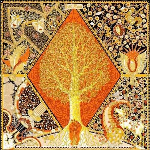 New Design100%Twill Silk Scarf Women Shawls Colorful Pattern Print Scarf Echarpes Foulards Femme Wrap Bandanas 130*130CM