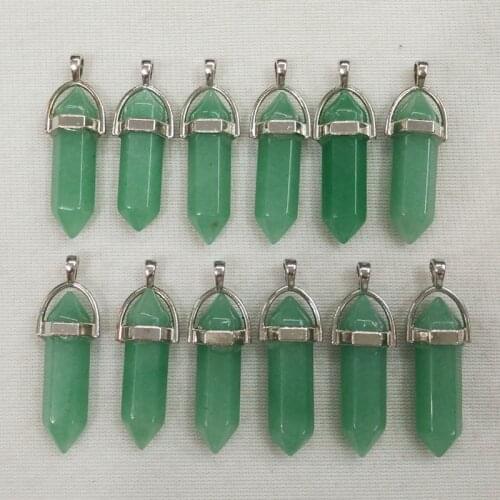 2018 Popular natural green aventurine bullet shape charms point Chakra pendants for jewelry making 12pcs/lot Wholesale free