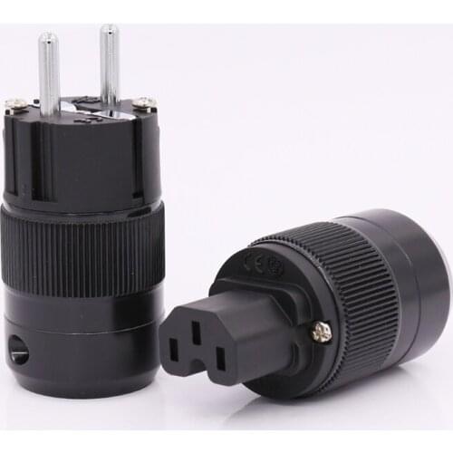 Pair 99.999% Pure Copper Rhodium Plated EU Schuko Power Plug IEC Connector jack for Electrical Power Cable