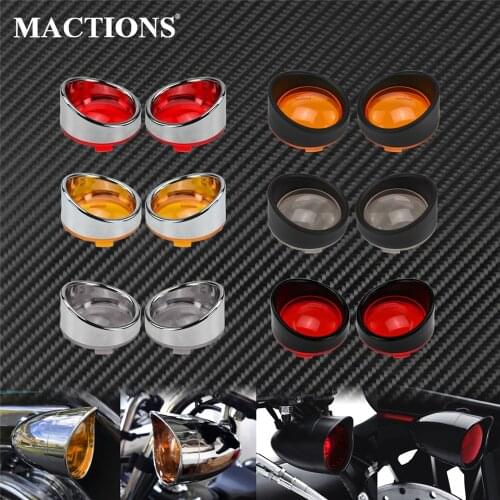 2xMotorcycle Visor-Style Turn Signal Light Lens Cover Indicator Bezels w/ Smoke/Red/Amber Lens For Harley Sportster Dyna Softail