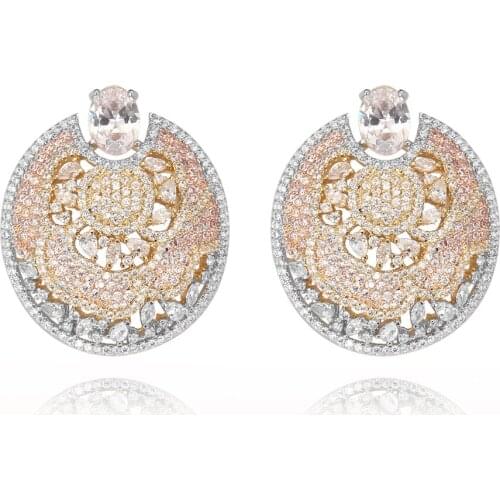 TIRIM Tendy Oval Dangle Stub Earrings for Women Luxury Sparking CZ Cubic Ziron Stereo Elliptical Earing Fashion Jewelry Gifts