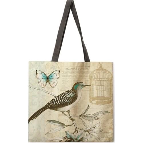 Outdoor shopping bag retro flower and bird handbag lady casual handbag lady shoulder bag fashion beach bag lady handbag