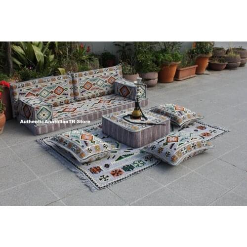 Outdoor Floor Seating, Arab Seat Oriental Patterns, Ottoman Table, Hookah Sofa, Carpet, Sofa, oriental pattern, Ottoman table