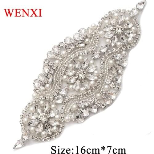WENXI 5PCS Handmade Clear Rose Gold Crystal Rhinestones Appliques Beads Sewing On Bridal Dresses Belt Accessory WX851