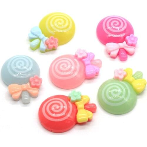 Japanese Kawaii Bow Glitter Lolly Simulation Lollipops Flatback Resin Cabochons Scrapbooking Phone Case Hair Bow Center