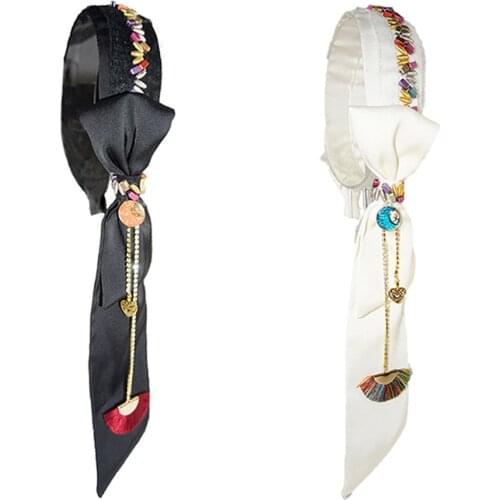 Retro Beaded Hairband Women Headband Hair Accessories Wide Simple Tassel Hair Hoop Head Band Girls Hairbands