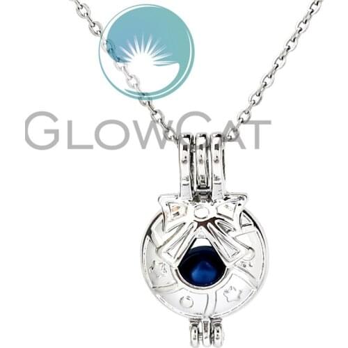 Winter Christmas Wreath Flower Bowknot Beads Cage Locket Pendant Perfume Diffuser Pearl Cage Necklace KK1067