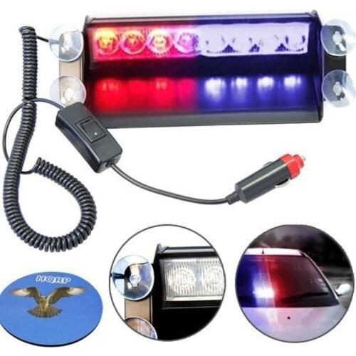 1Pcs 8Led Car Red Blue Front Stop Suction Cup Strobe Light Shovel Flash Open Road Strobe Light Rear Stop Glass Warning Light