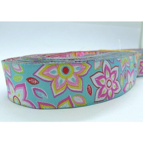 10 Meters 7/8'' 22mm Spring Flowers Aqua Tone Sewing Supplies Woven Jacquard Ribbon
