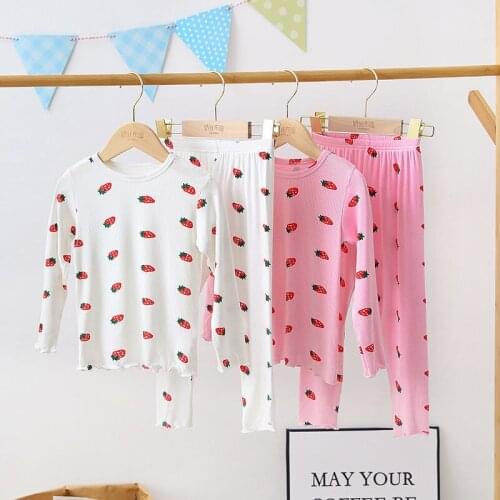 Girls 2PCS/set Toddler Kids Nightgown Children Infant Casual Strawberry Sleepwear Robe Nightwear Home Pajama Sets Autumn 0-7Y