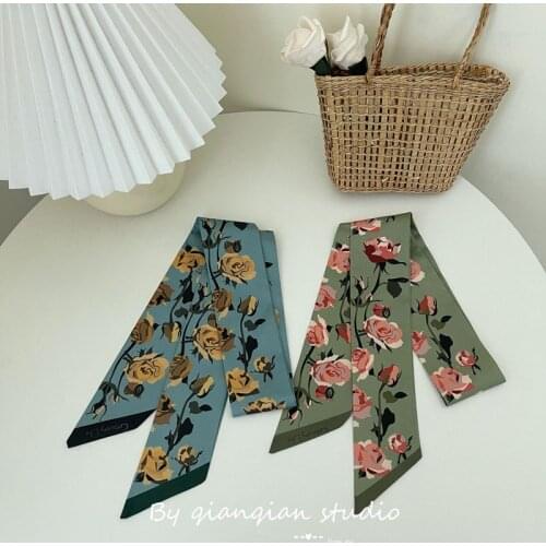 2021 Print Small Scarf Women Riband Handle Bags Scarf Narrow Long Wrist Small Ribbon Fashion Girl Hair Band Scarves & Wraps