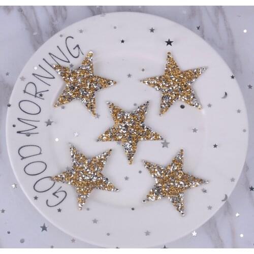 25pcs/lot 6cm gold star design hotfix rhinestone motif iron on patches applique for heat transfer clothing shoe bag hat diy