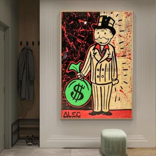 Alec Monopoly Moneky Bag Graffiti Art Paintings on the Wall Art Posters and Prints Richer Man Street Art Pictures Home Decor