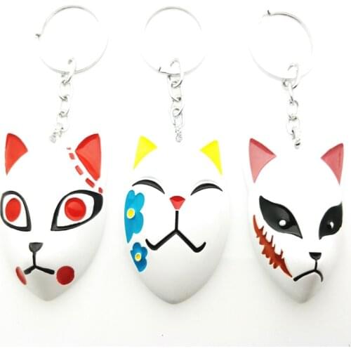 Anime Demon Slayer Kimetsu no Yaiba Kamado Tanjirou Mask Pendant Necklace Key Chain Cosplay Prop Keyring Accessory