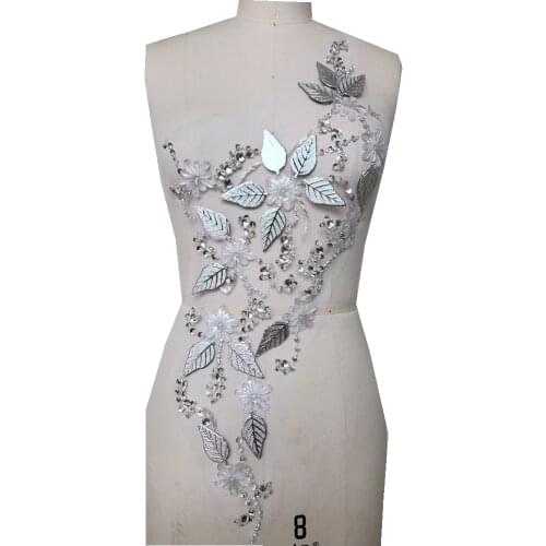 New pure handmade rhinestones applique 60*29cm silver sew on crystals patches trim for dress DIY accessories