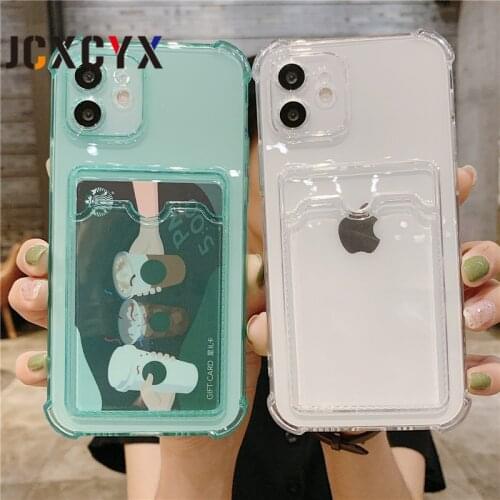 Card Slot Transparent Phone Case For iPhone 12 11 Pro Max XR XS Max X 7 8 Plus 12MiNi Shockproof Bumper Soft Clear Back Cover