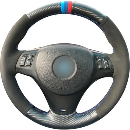 Black Suede Black Carbon fiber leather Hand Sew Car Steering Wheel Cover for BMW M Sport M3 E90 E91 E92 E93 E87 E81 E82 E88