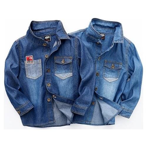 Childrens long sleeve shirt cotton neutral kids jeans shirt