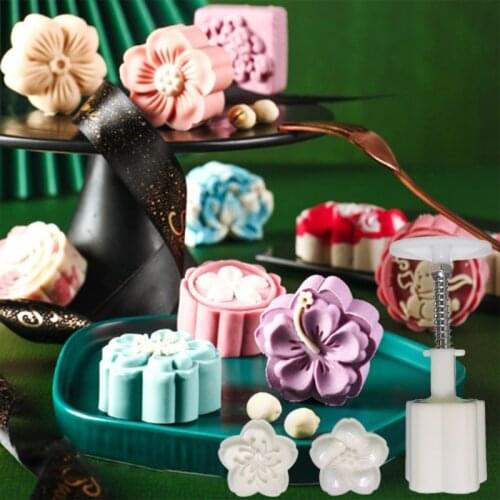 DIY Pastry Tool Cook Decor Double Peach Blossom Round Moon Cake Molds 50g Hand-Pressure 2 Stamps Mooncake Molds for Mid-Autumn