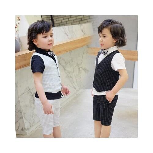 Boys Autumn/Summer Blazer Vest Suit 2021 Korean Children Boys Sleevess Blazer Jacket Coat Toddler Casual Gentleman Sets 2-8Y