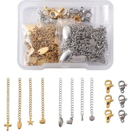 40pcs 304 Stainless Steel Chain Extenders Lobster Clasps for Jewelry Making DIY Bracelet Necklace Accessories Findings