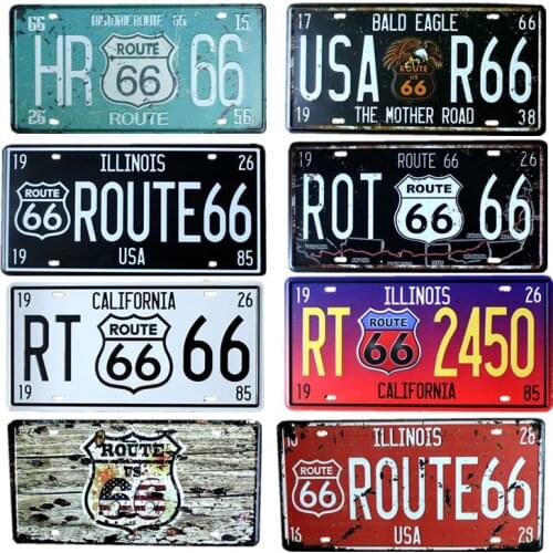 Route 66 Metal Plate Vintage Plaque Cafe Decoration Retro Sign Bar Decorative Art Wall Poster Home Decor 15x30cm