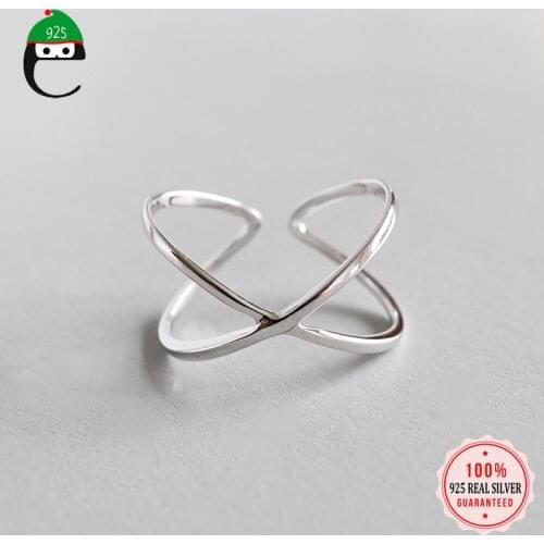 ElfoPlataSi 100% 925 Solid Silver Cross X Hollow Open Ring Fashion 925 Rings Sizable Finger Jewelry Gift For Women Girls XY954