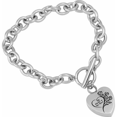 IJB5048 Always In My Heart Pendant Urn Bracelet Cremation Jewelry Memorial Ashes Keepsake with Free Engraved