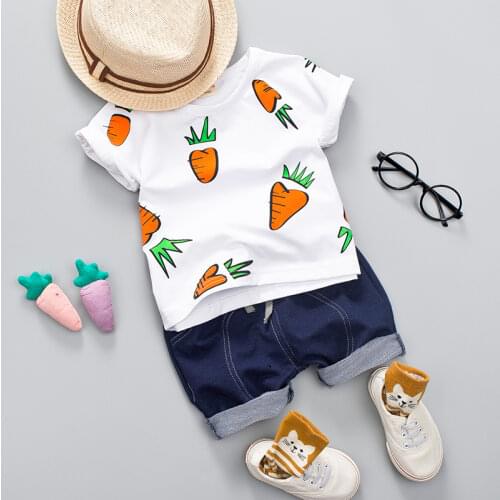 Kid Boy Girl Summer Clothing Set 1 2 3 4 Years Baby Casual Cute Radish Print Shirt Clothes Cute Cartoon School Bag Boys Suit