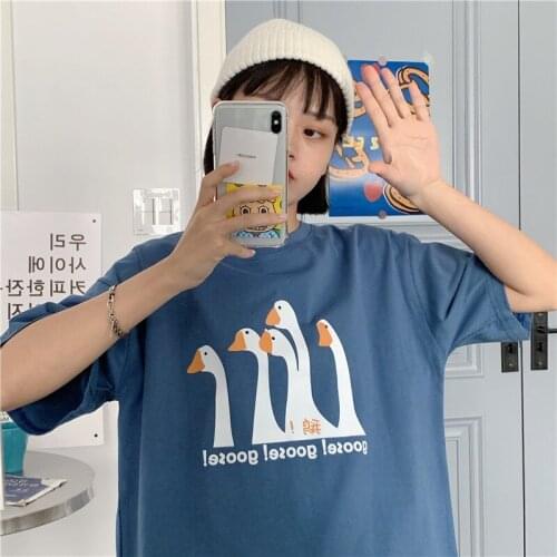 Summer Fun Cartoon Goose Goose Goose Print Casual Short-Sleeved T-Shirt Loose Trend Womens Short Top Summer Dress