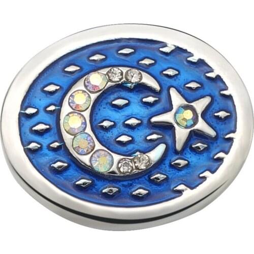 Fashion beauty Elegant Oval Blue Moon&Star 20MM metal snap buttons charms fit DIY 18mm snap jewelry wholesale kz3317