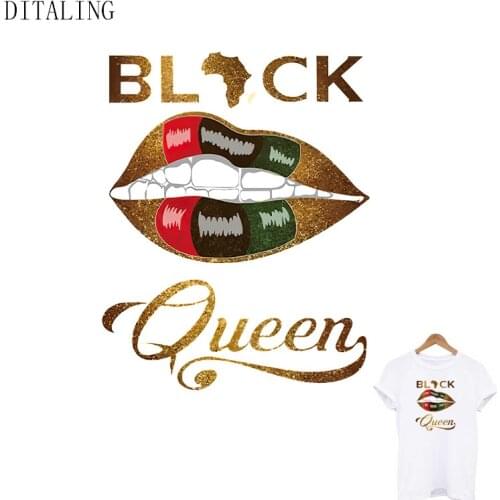 Black&Queen Lips Sticker Iron-On Transfers For Clothing DIY Washable Patches For Jacket Fashion African Girl Applique On Clothes