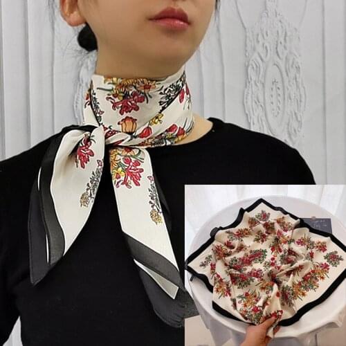 New 2021 Spring Square Scarf for Women Silk Band Foulard Female Office Neckerchief Lady Bandana Square Neck Hair Scarves Luxury