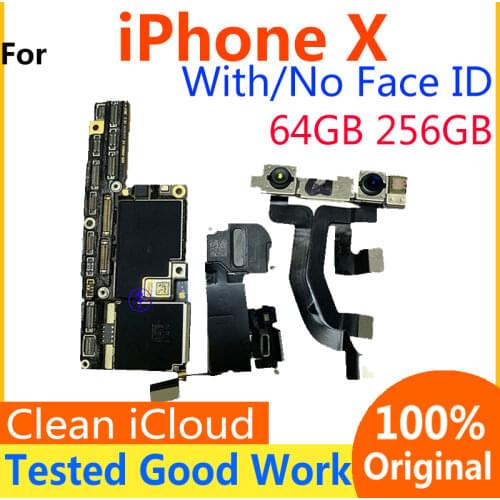 Original Free iCloud Motherboard For iPhone X 64GB 256GB Factory Unlocked Mainboard Without with Face ID Update Support 4G LTE