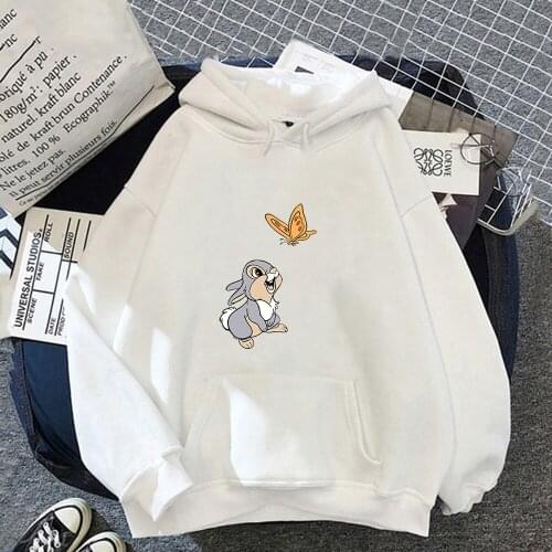Autumn Hoodies Bambi Thumper Rabbit Flower Women Kawaii Disney Hooded Pullover Clothes Cartoon Print Women Warm Femme Sweatshirt