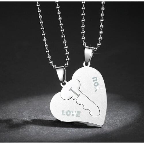 Paired Couple love Heart pendant Necklace for couples lovers Stainless Steel I LOVE YOU Key Pendants Wedding anniversary collar