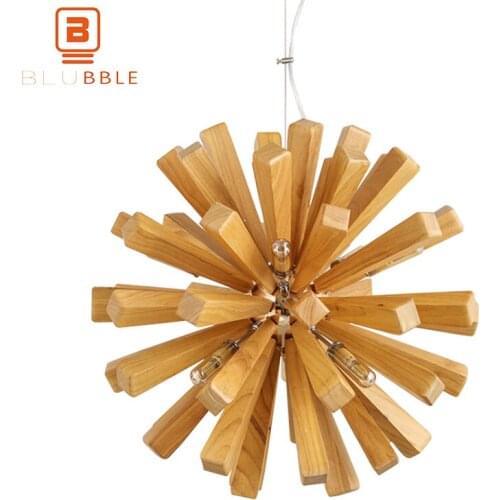 BLUBBLE Northern Europe Dandelion Pendant Lights Diameter 52cm Wood Bulb G9 Pendant Lamp Fireworks Restaurant Coffee Hanglamp