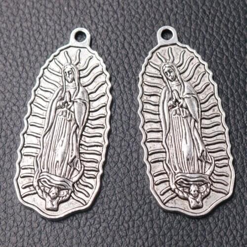 2pcs Silver Plated Large Christian Merciful Virgin Mary Pendants Religious Necklace DIY Charms Jewelry Handicraft Making 62*26mm