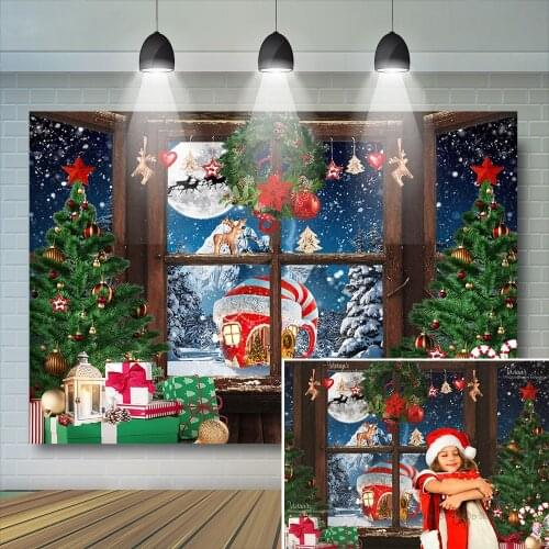 Christmas Window Backdrop Family Kids Photography Background Birthday Banner Snowy Santa Theme Props Child Portrait Photostudio