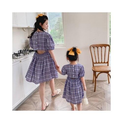 Family Matching Clothes Mother and Daughter Dresses Kids Girls Plaid Shirt Dress Baby Girl Lovely Party Clothes Fashion 2-7 Year