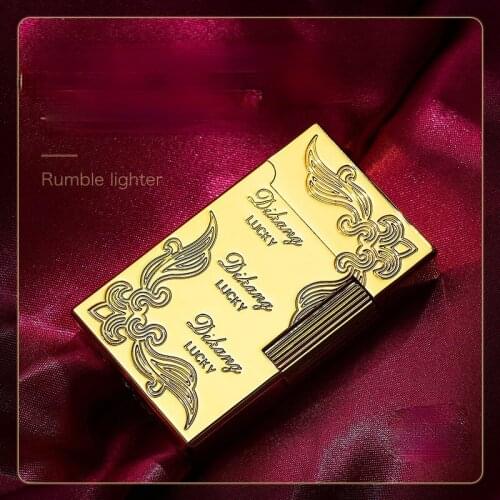 Steel Tone Side Sliding Grinding Wheel Inflatable Oblique Fire Windproof Lighter Classic Vintage Engraving Pattern Good Gift