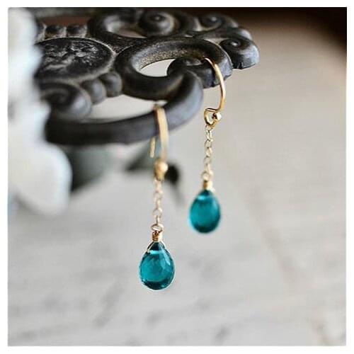 Unique craftsmanship design silver inlaid sapphire drop-shaped earrings simple and light luxury ladies jewelry